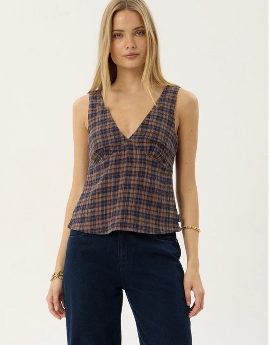 Giselle - Seersucker Top - Shev Indigo Check