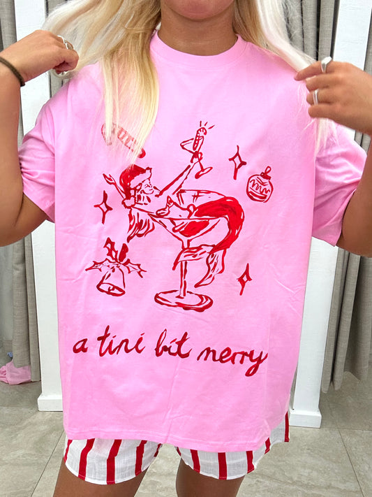 Pink Tini Bit Merry Set Cotton - Top By Frankie