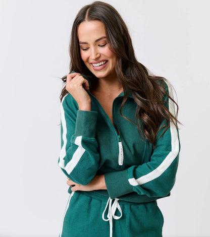 Tina 1/4 Zip Sweater Jade Waffle - Cartel & Willow