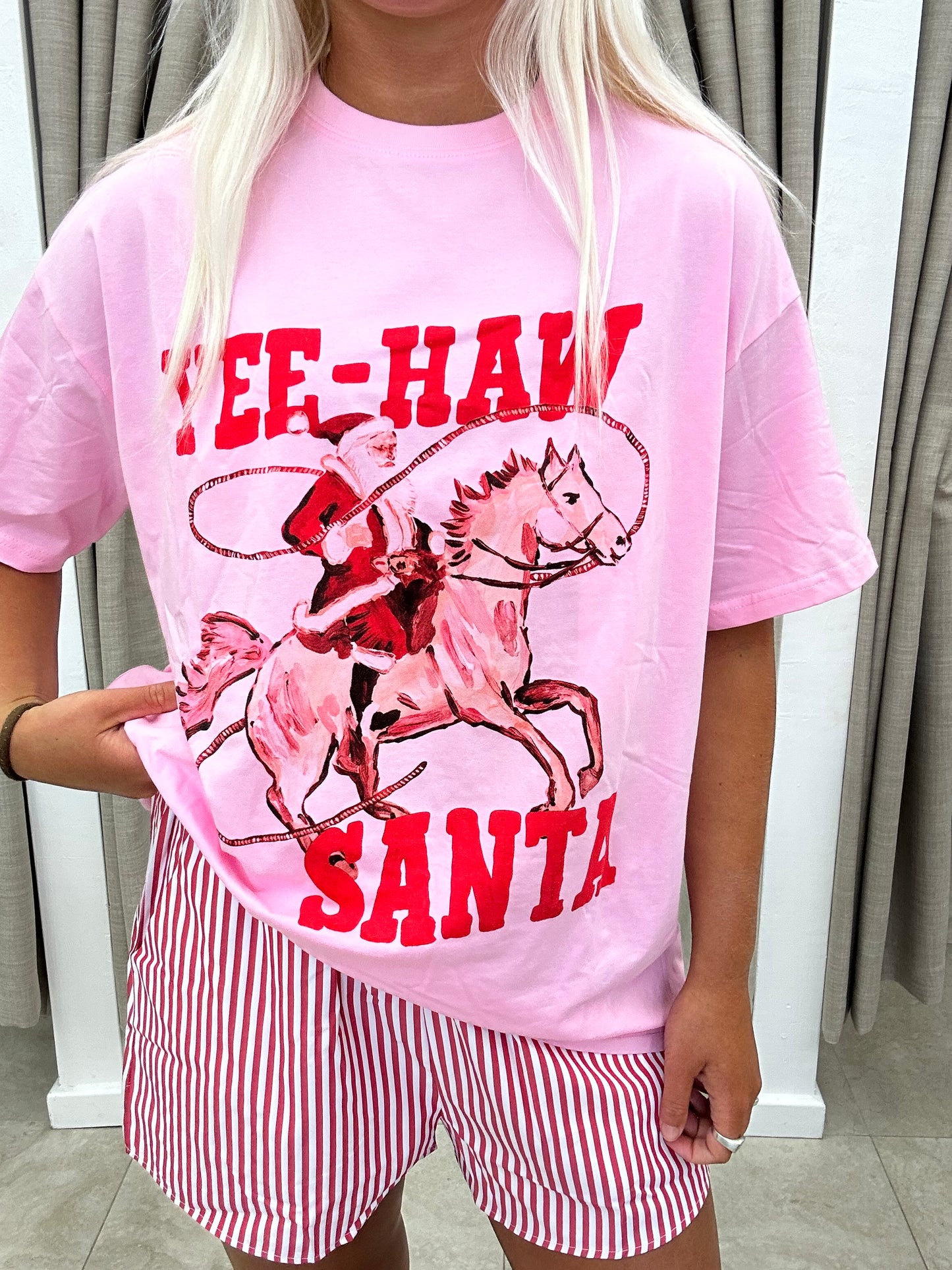Pink Yeehaw Santa Short Set Cotton - Shorts By Frankie