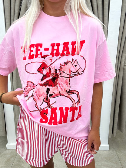 Pink Yeehaw Santa Short Set Cotton - Shorts By Frankie