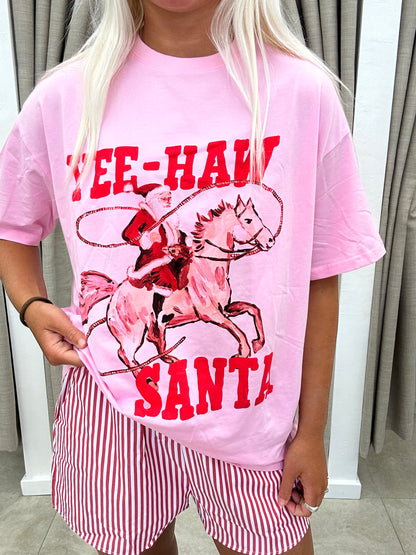 Pink Yeehaw Santa Short Set Cotton - Top By Frankie