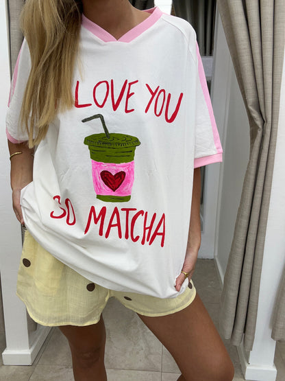 I Love You So Matcha T-Shirt White/Pink Cotton By Frankie