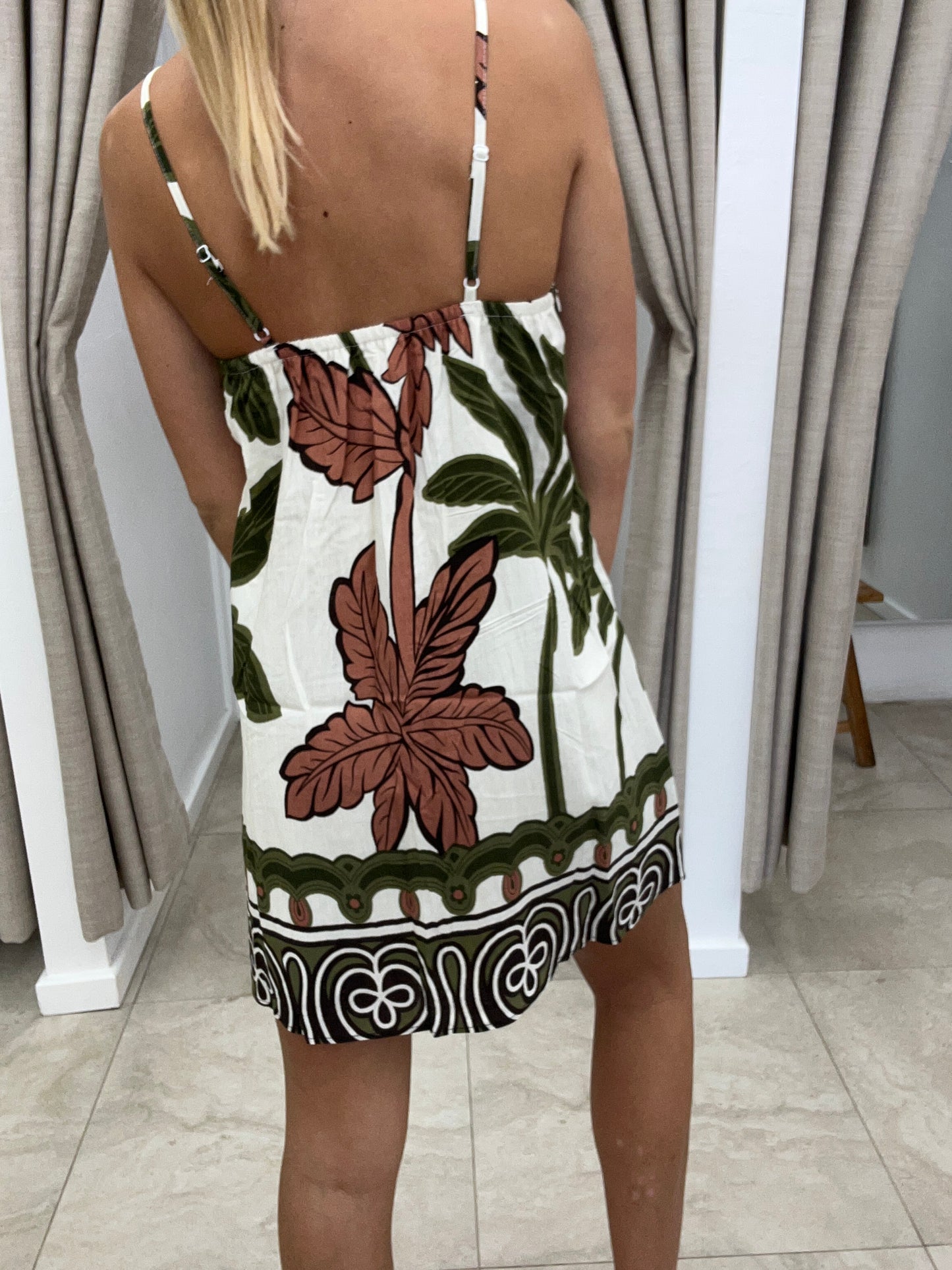 Green/Beige Palm Mini Dress - By Frankie Cotton