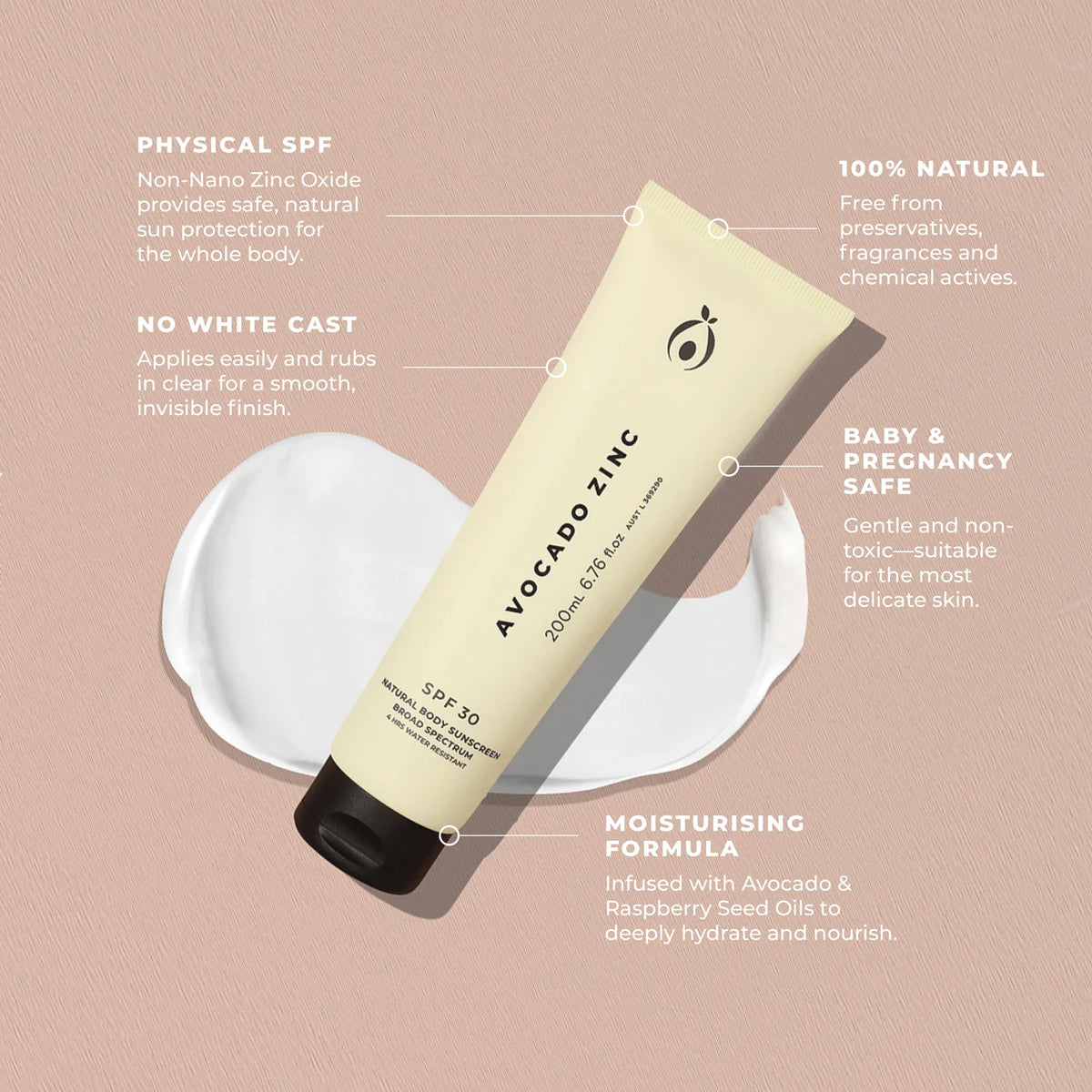 SPF 30 Natural Body Sunscreen - Avocado Zinc
