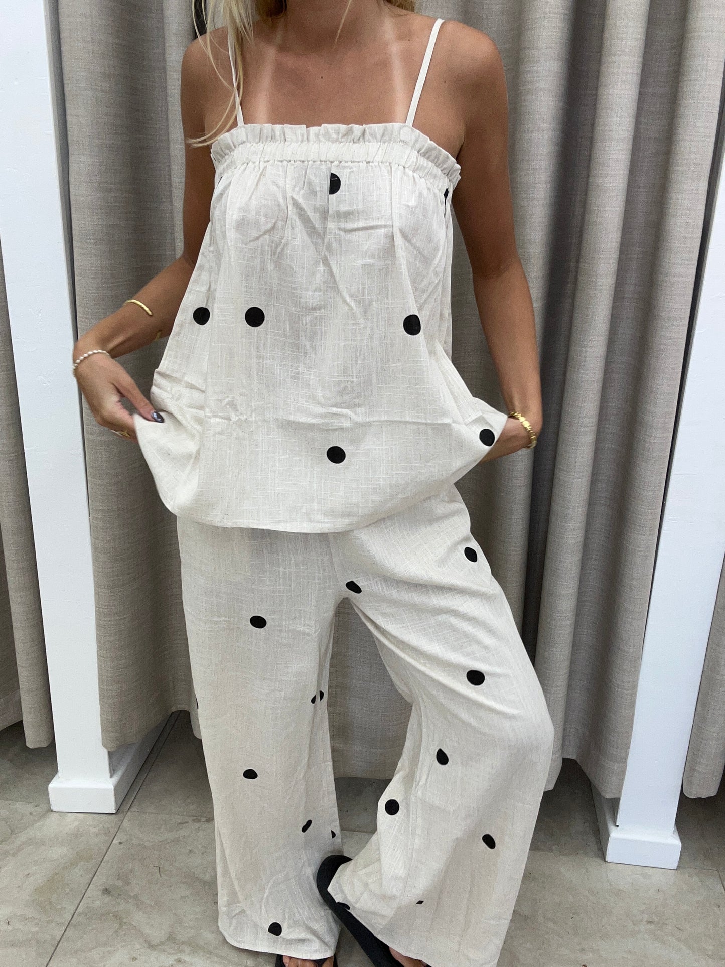 Oatmeal Polka Dot Set Cotton - Top By Frankie