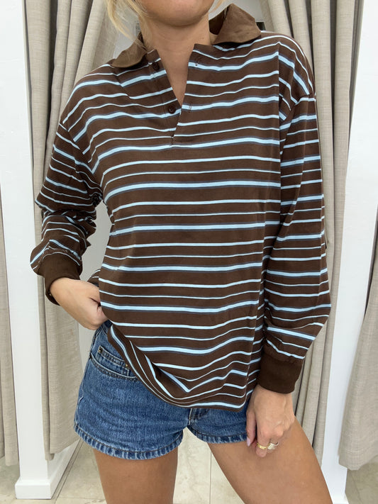 Choc/Blue Rugby Long Sleeve Shirt - By Frankie