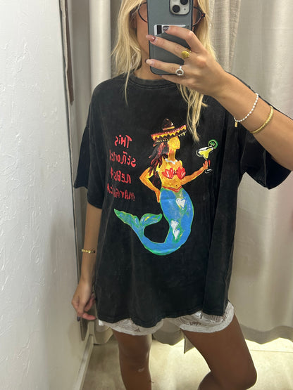 Black Acid Wash Senorita Margarita Tee - By Frankie