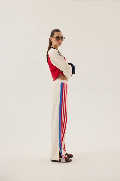 Stripe Sports Sheen Pant Snow - Araminta James