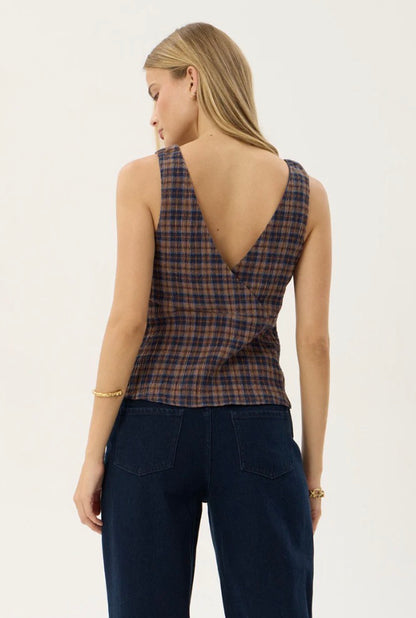 Giselle - Seersucker Top - Shev Indigo Check