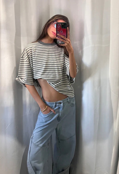 Bloom Short Sleeve Ash Stripe - Lioness