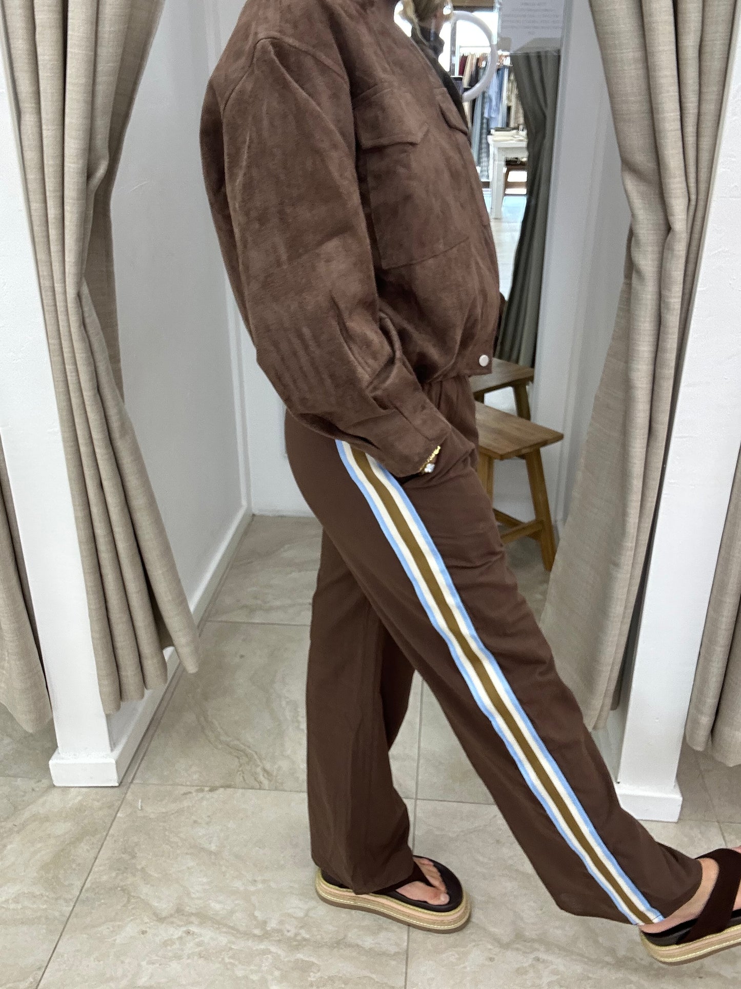 Mocha & Blue Racer Stripe Linen Pant - By Frankie