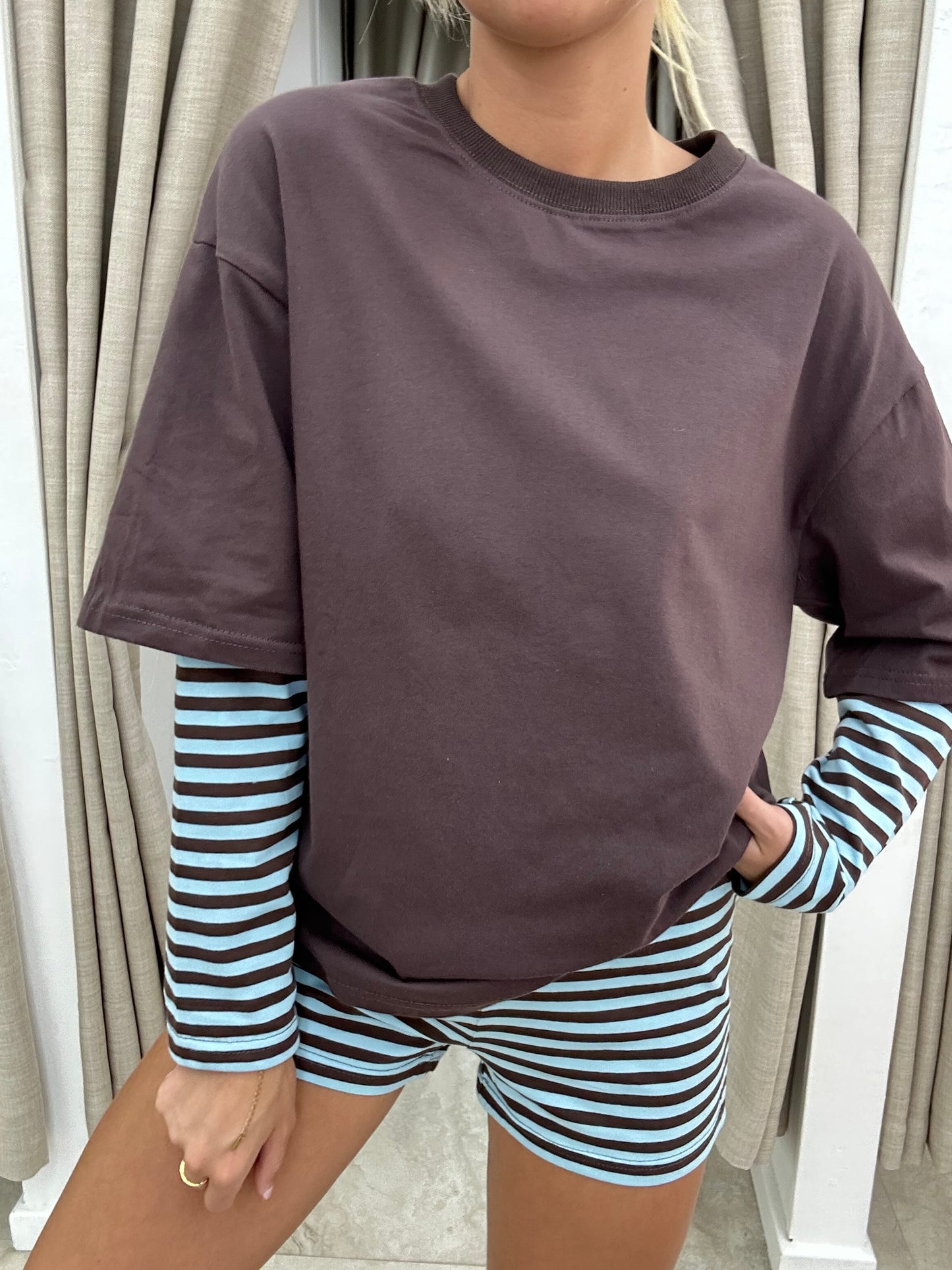 Choc/Blue Stripe Layered Shirt Set - Shirt By Frankie