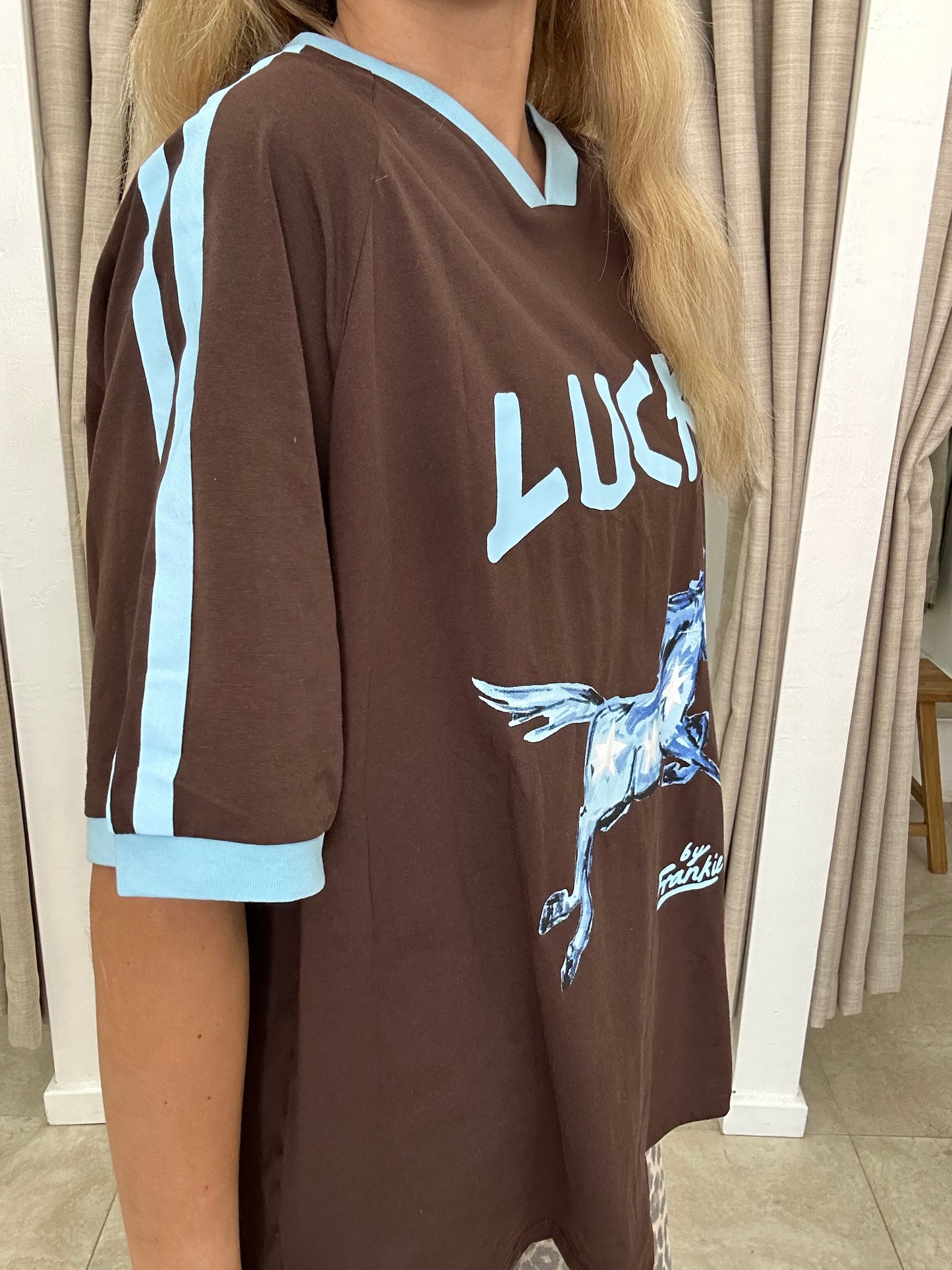 Choc/Blue Lucky Horse Tee - By Frankie