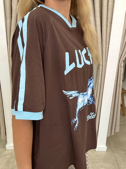 Choc/Blue Lucky Horse Tee - By Frankie