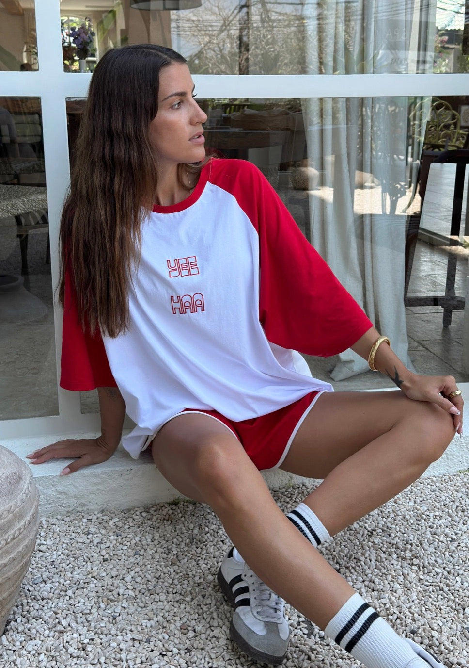 Yee Haa Raglan Tee - White/Red Cracker Day