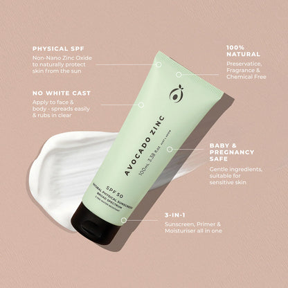 SPF 50 Natural Physical Sunscreen - Avocado Zinc