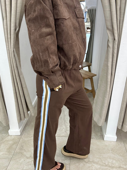 Mocha & Blue Racer Stripe Linen Pant - By Frankie