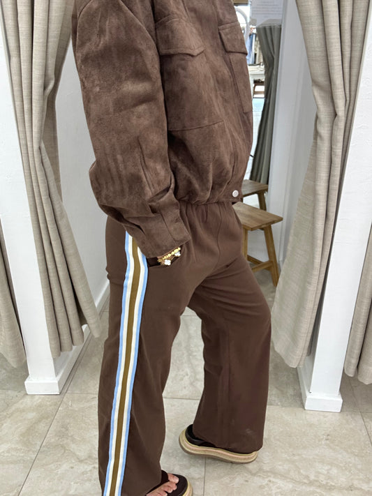 Mocha & Blue Racer Stripe Linen Pant - By Frankie