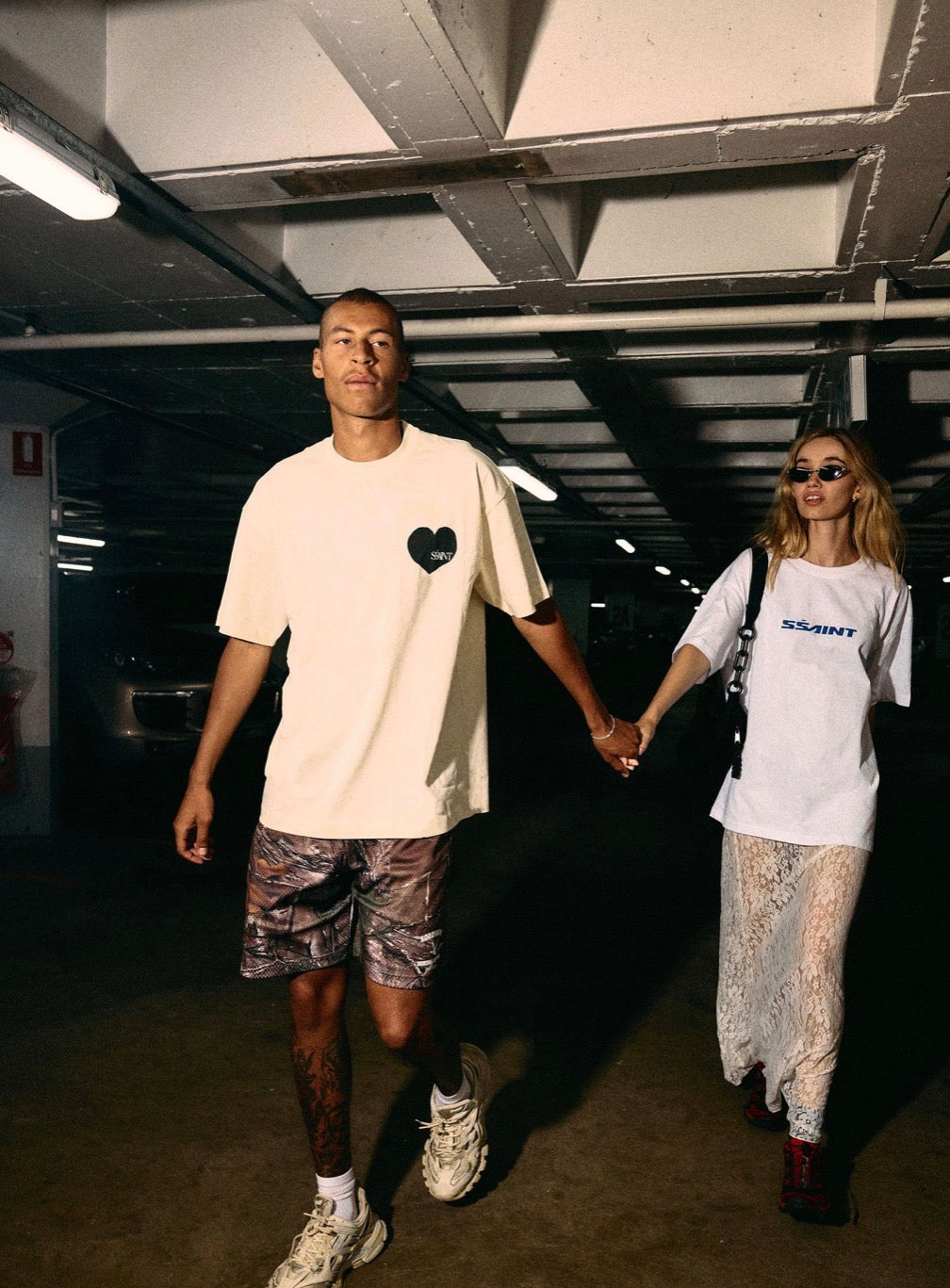 Cream & Black Heart Tee OS - SSAINT