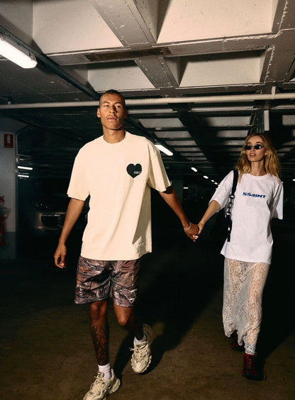 Cream & Black Heart Tee OS - SSAINT
