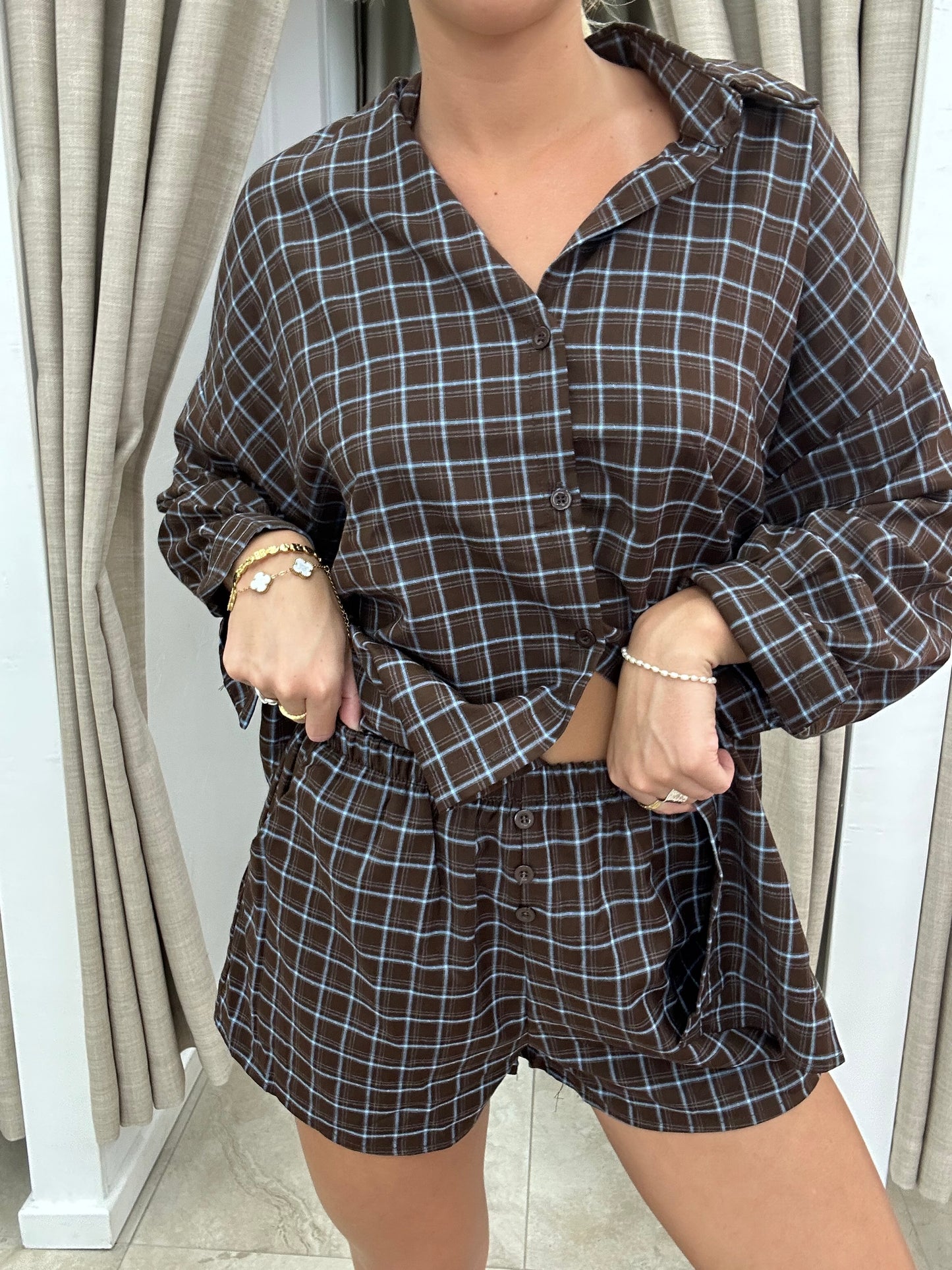 Choc/Blue Plaid Set - Shorts By Frankie