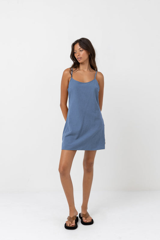 CLASSIC SLIP DRESS  STEEL BLUE