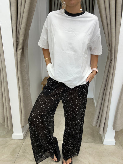 White/Black Tee w Polka Dot Pants Set -  By Frankie