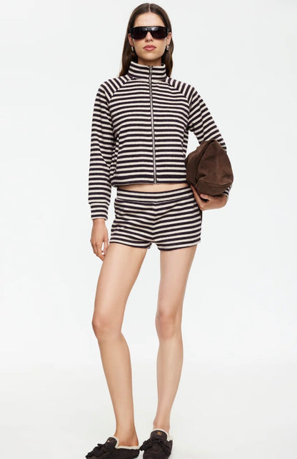 Lioness Bloom Knit Short - Beige/Choc Stripe