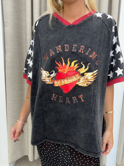 Black Acid Wandering Heart Tee Cotton - By Frankie