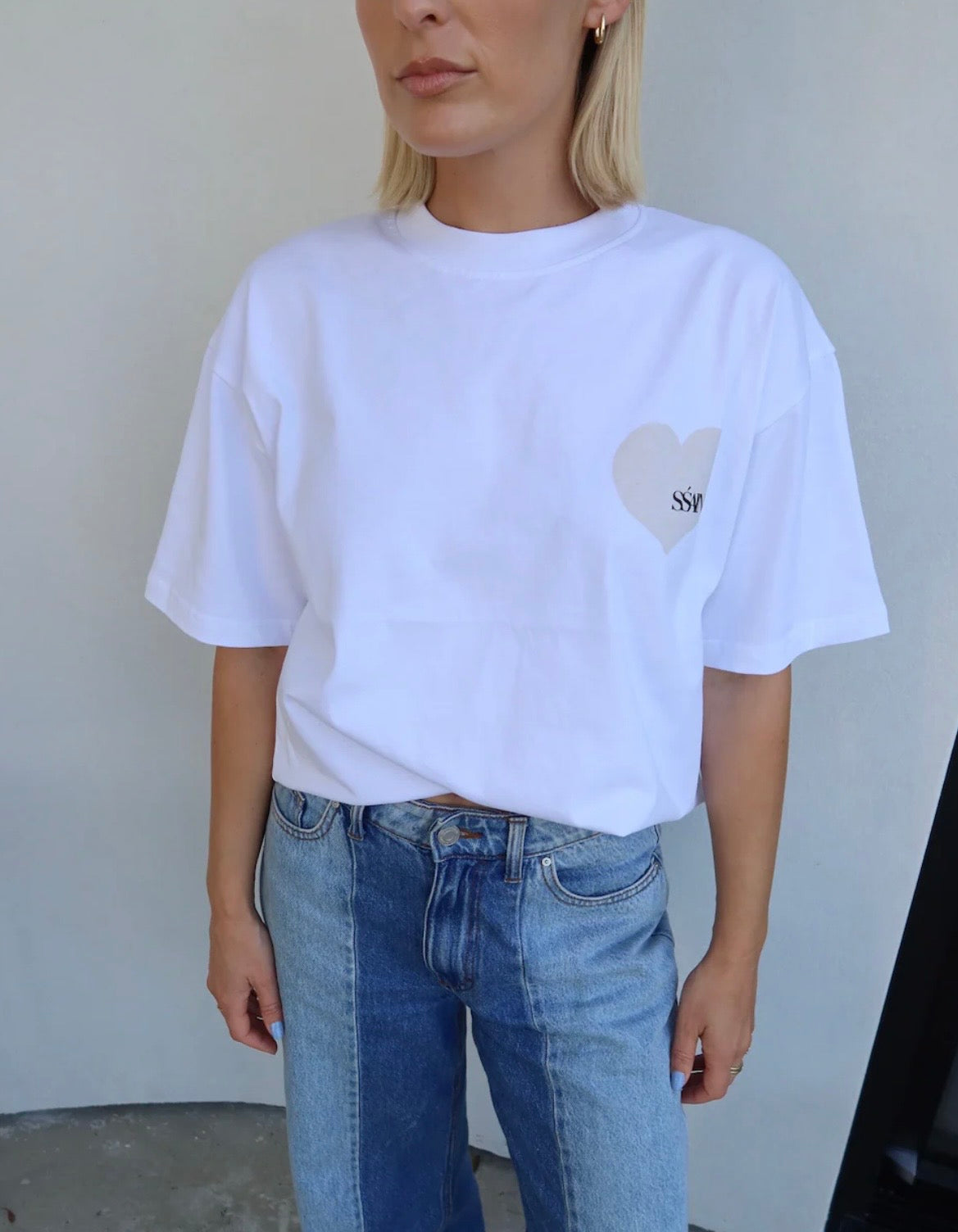 SSAINT Heart Tee Cream & White OS