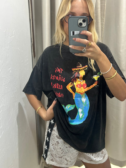 Black Acid Wash Senorita Margarita Tee - By Frankie