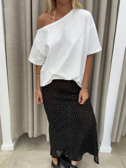 White One Shoulder w/Black Polka Skirt Set - By Frankie