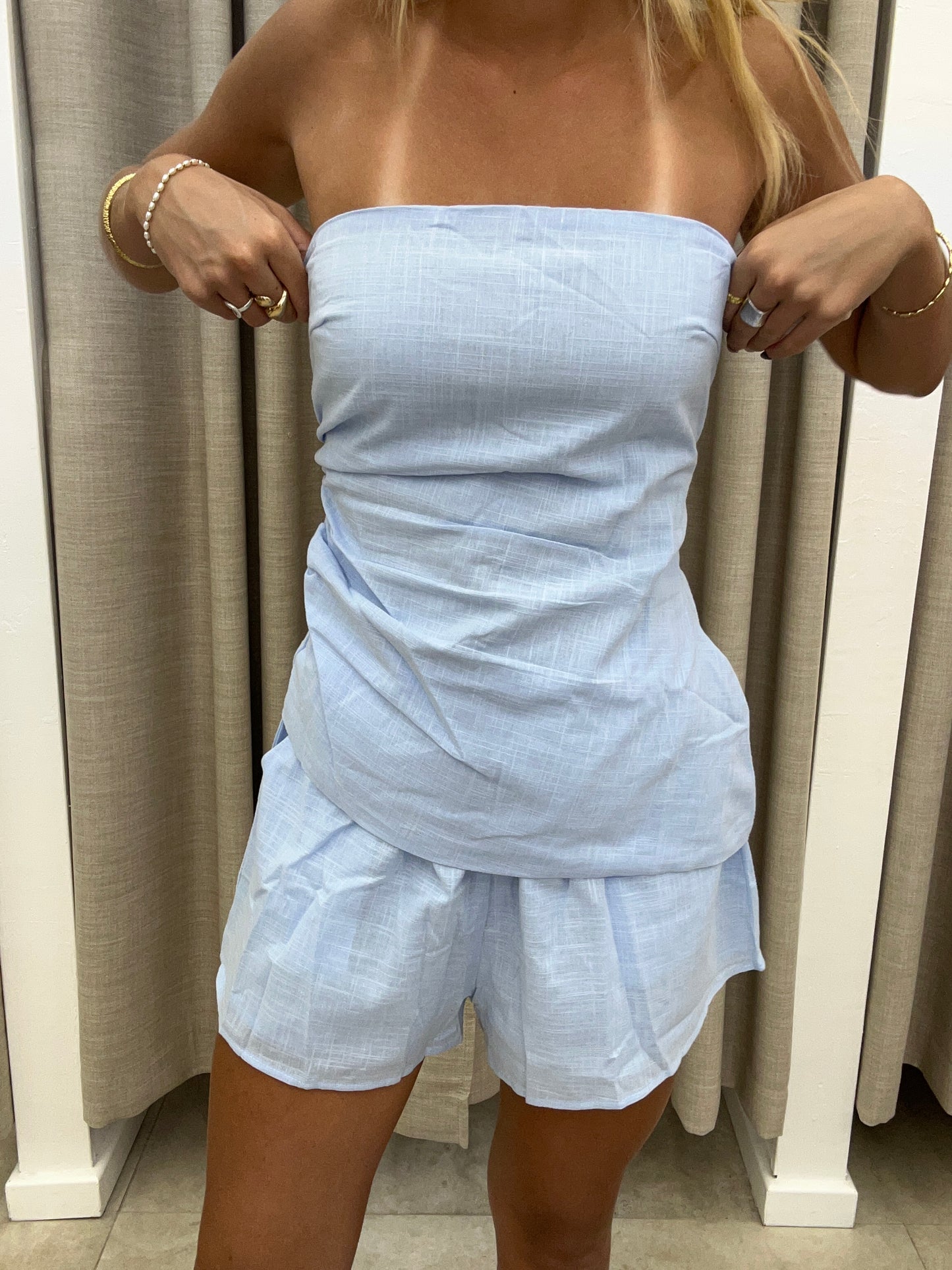 Blue Strapless Set Cotton - Top By Frankie