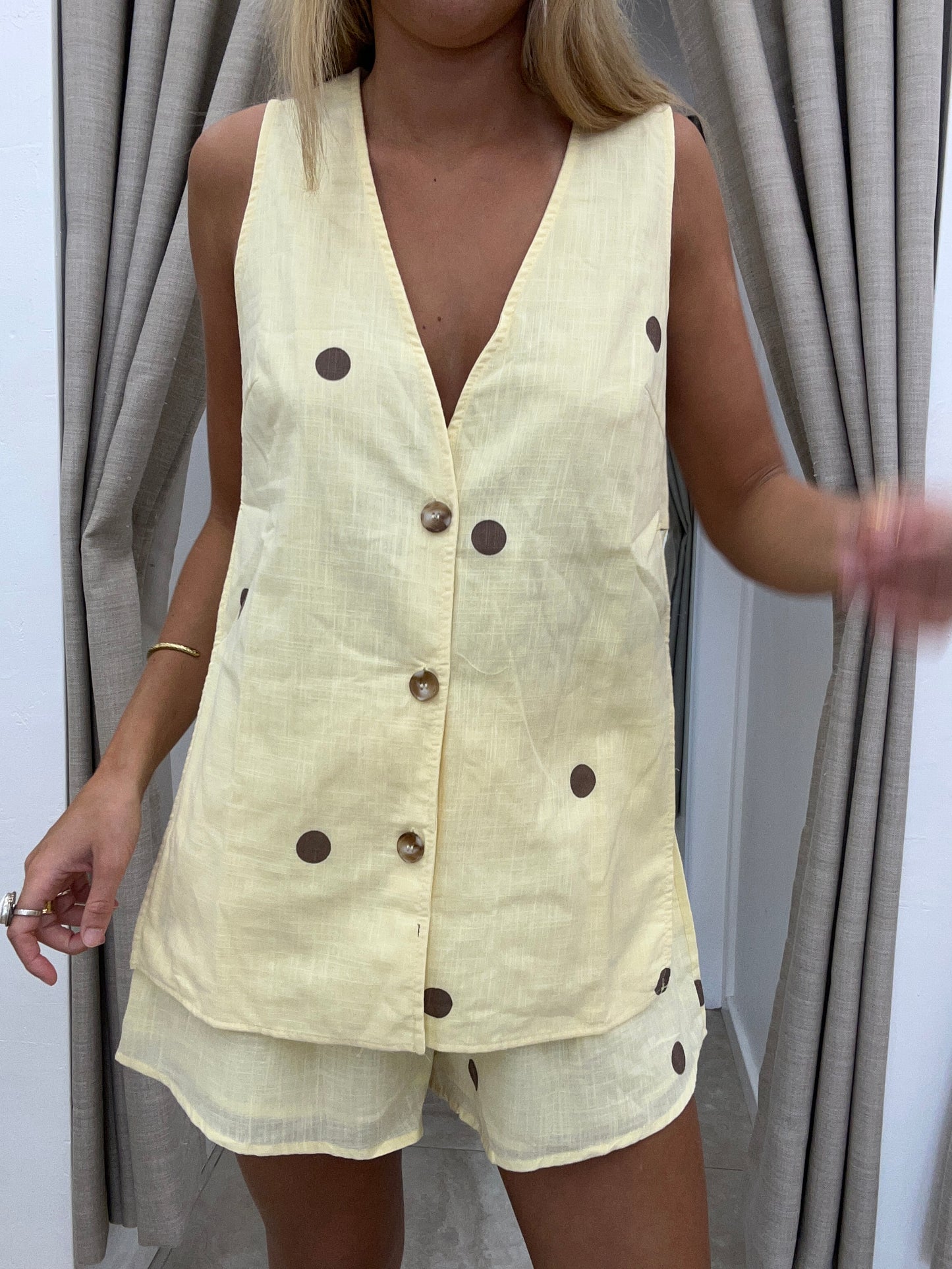 Yellow Choc Polka Dot Panel Set Cotton - Shorts By Frankie