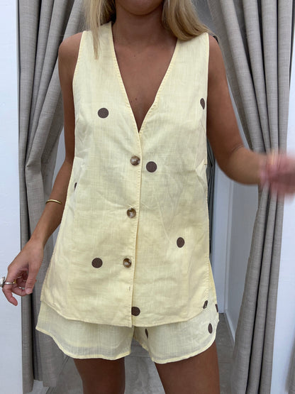 Yellow Choc Polka Dot Panel Set Cotton - Shorts By Frankie