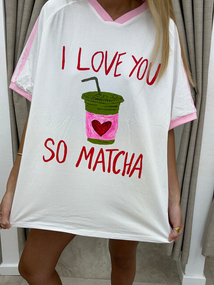 I Love You So Matcha T-Shirt White/Pink Cotton By Frankie