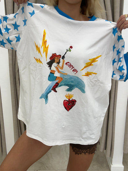 White/Blue Giddy Up Tee - By Frankie