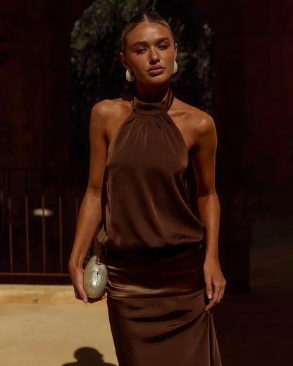 Liliette Halter Maxi Dress Chocolate