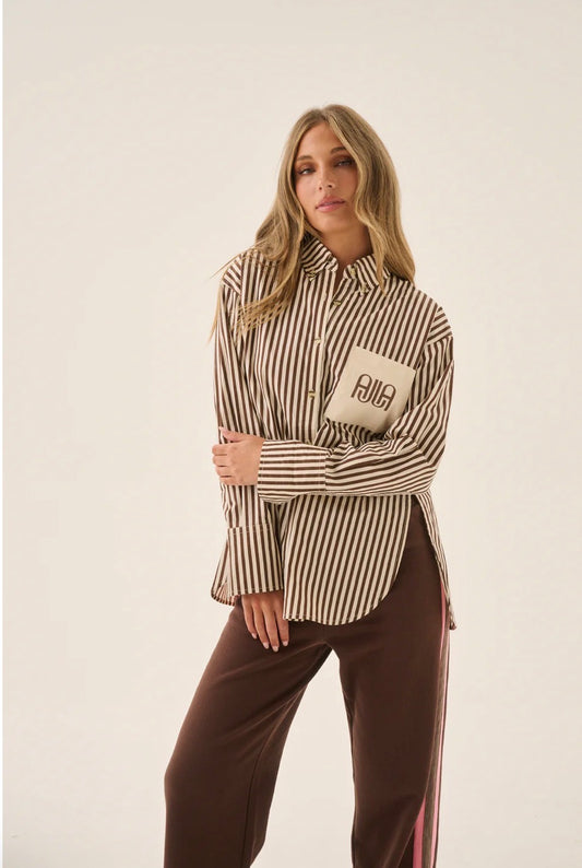 AJJA Pocket Shirt Choc Stripe - Araminta James