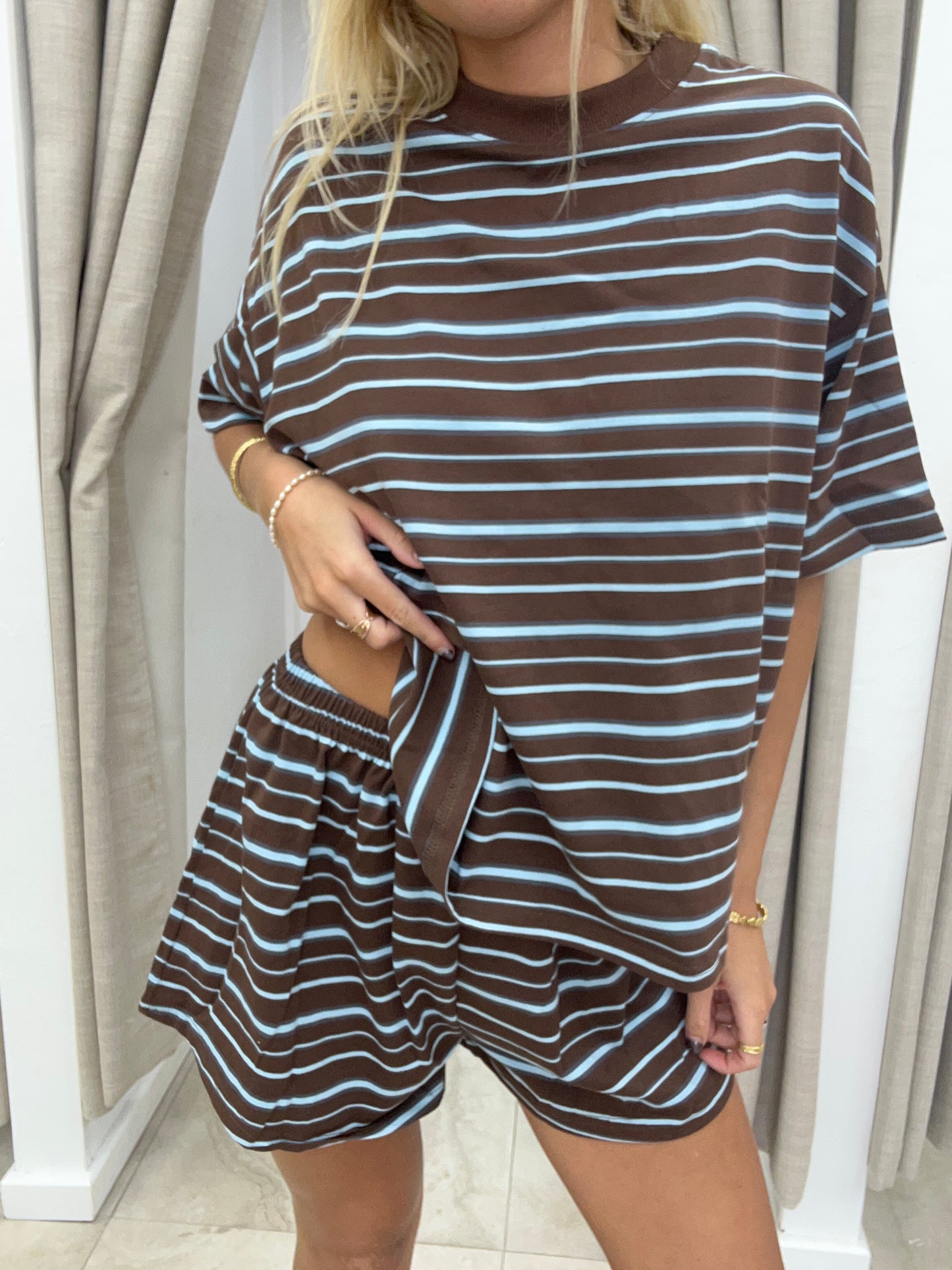 Choc/Blue Stripe Thick Set - Shorts By Frankie