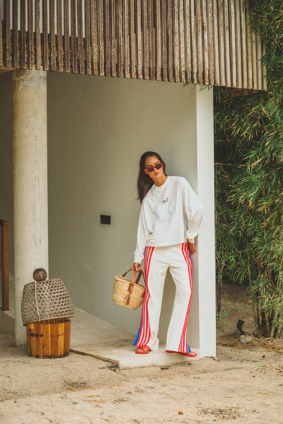 Stripe Sports Sheen Pant Snow - Araminta James