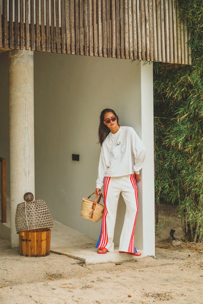 Stripe Sports Sheen Pant Snow - Araminta James