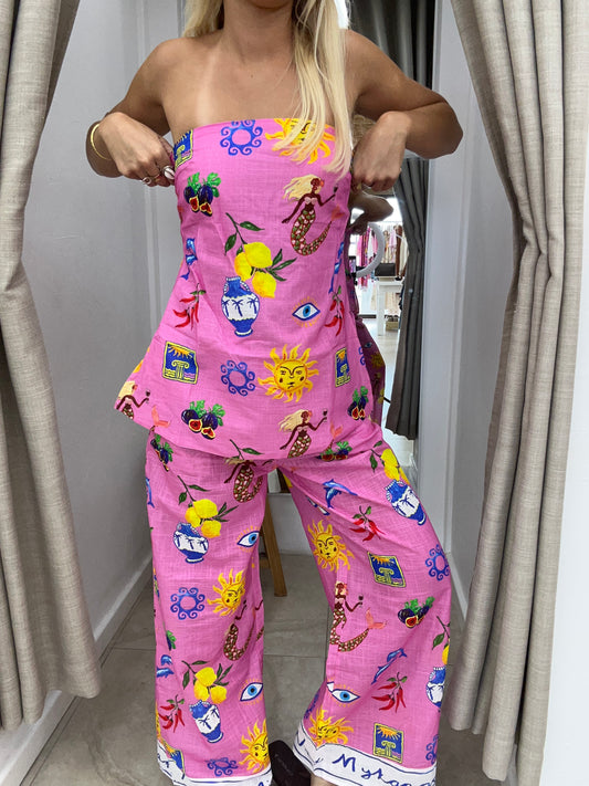 Greek Island Strapless Pant Set - Top By Frankie