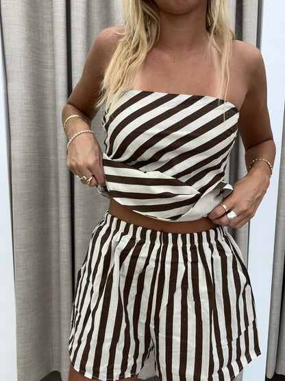 Choc Stripe Cotton Set - Shorts By Frankie