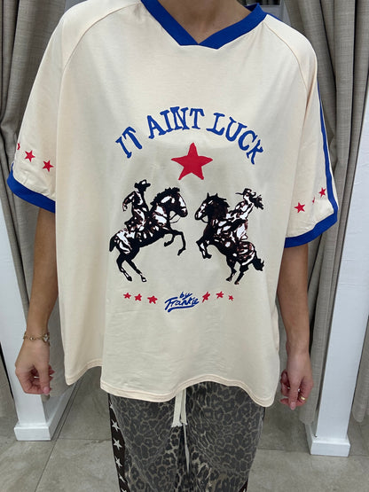 It Ain't Luck Horse Tee Beige/Blue - By Frankie