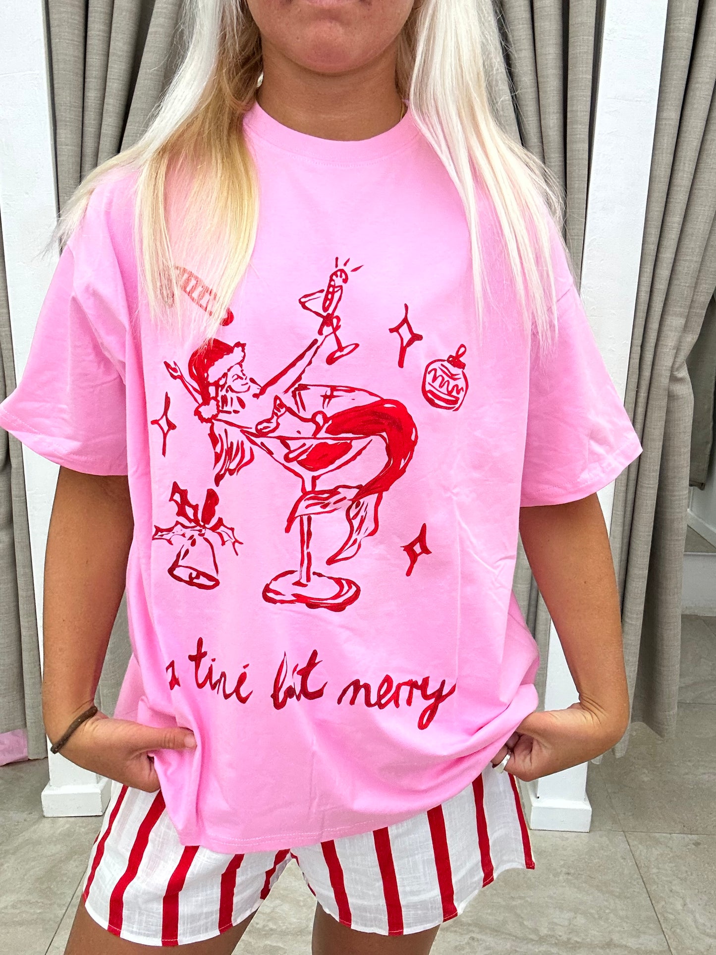 Pink Tini Bit Merry Set Cotton - Top By Frankie