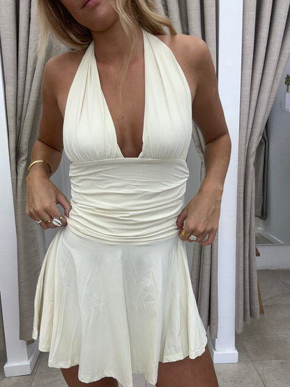 Halter Gathered Mini Dress Butter