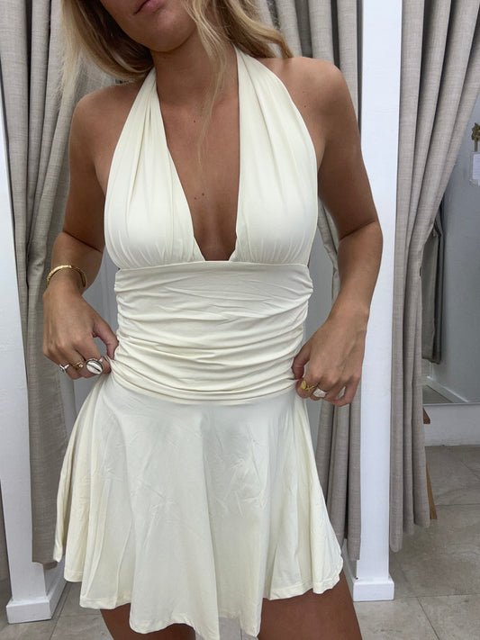 Halter Gathered Mini Dress Butter