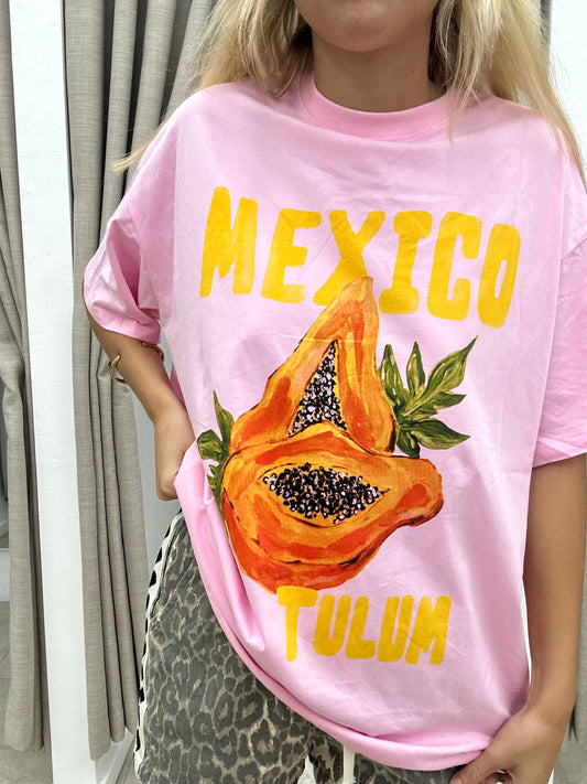 Pink Mexico Papaya T-Shirt Cotton - By Frankie